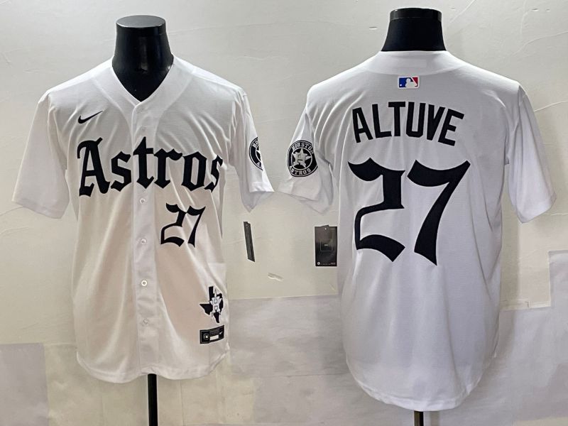Men 2025 Houston Astros #27 Altuve White Five generations Joint Name Nike MLB Jersey style 10